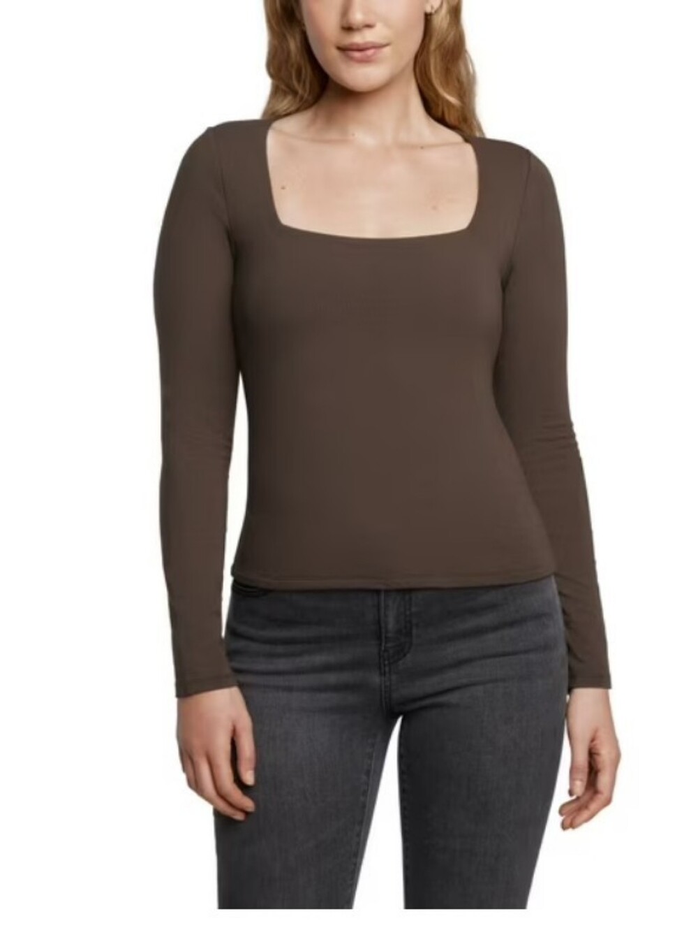 Express Square Neck Long Sleeve Brown Top NWT Women's Medium
